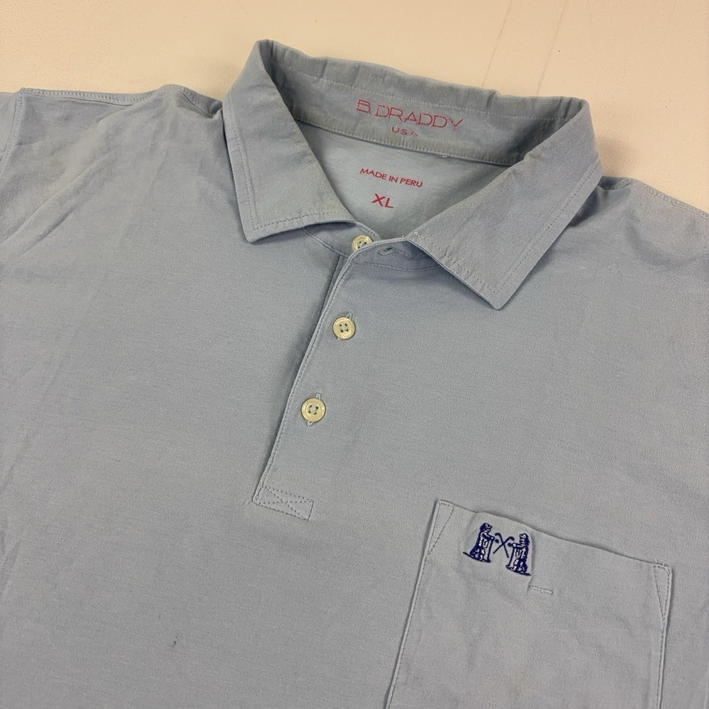 B. Draddy Polo Shirt Mens XL Blue Cotton Stretch Pocket Short Sleeve